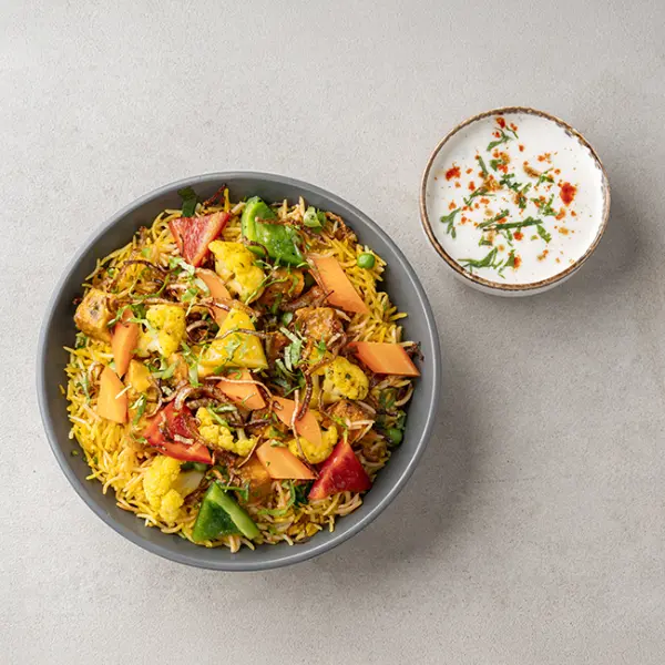 Vegetable Hyderabadi Biryani With Raita